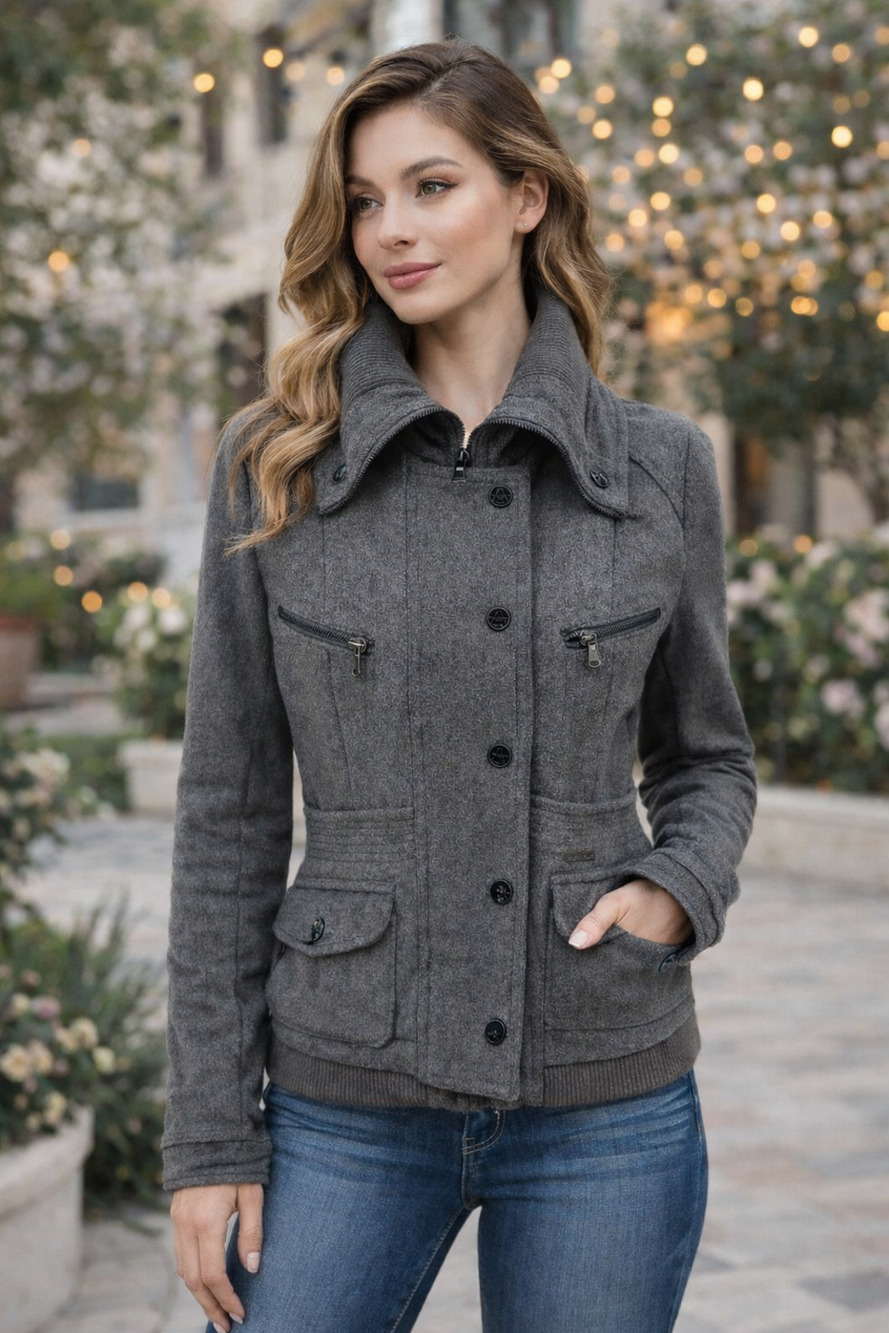 Akademiks Womens Gray Wool Jacket Size M- Cozy Chic Minimalist Casual Polished